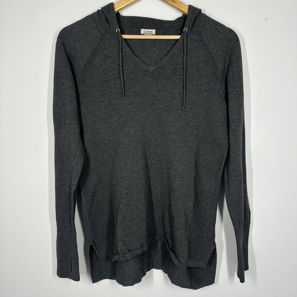 Ll Bean Basic Women's Gray Longsleeve Hoodie Medium Lightweight Pullover  Ribbed
